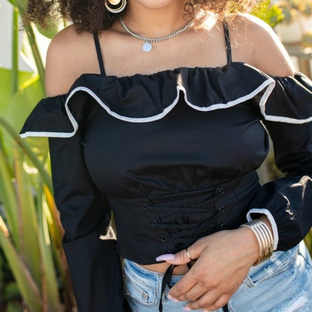 RUFFLE CRUSH LACE UP CORSET TOP - Picture 7 of 7